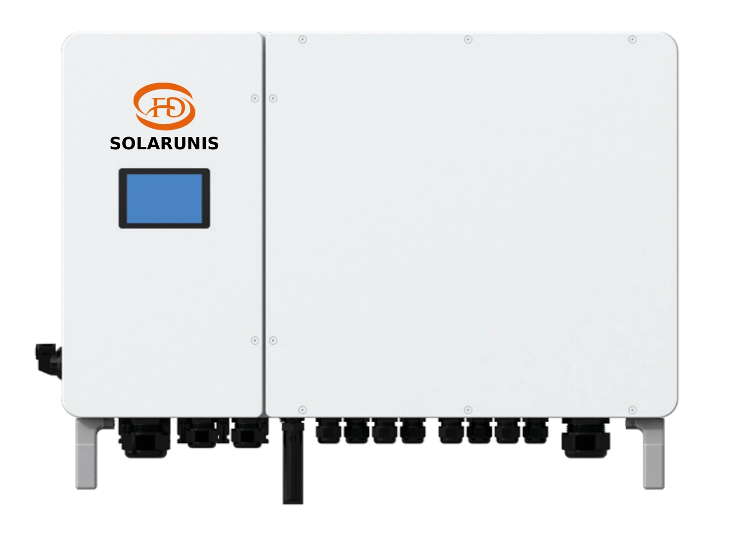 Solarunis three-phase High Voltage Hybrid inverter, 25–60 kW, integrated display configuration